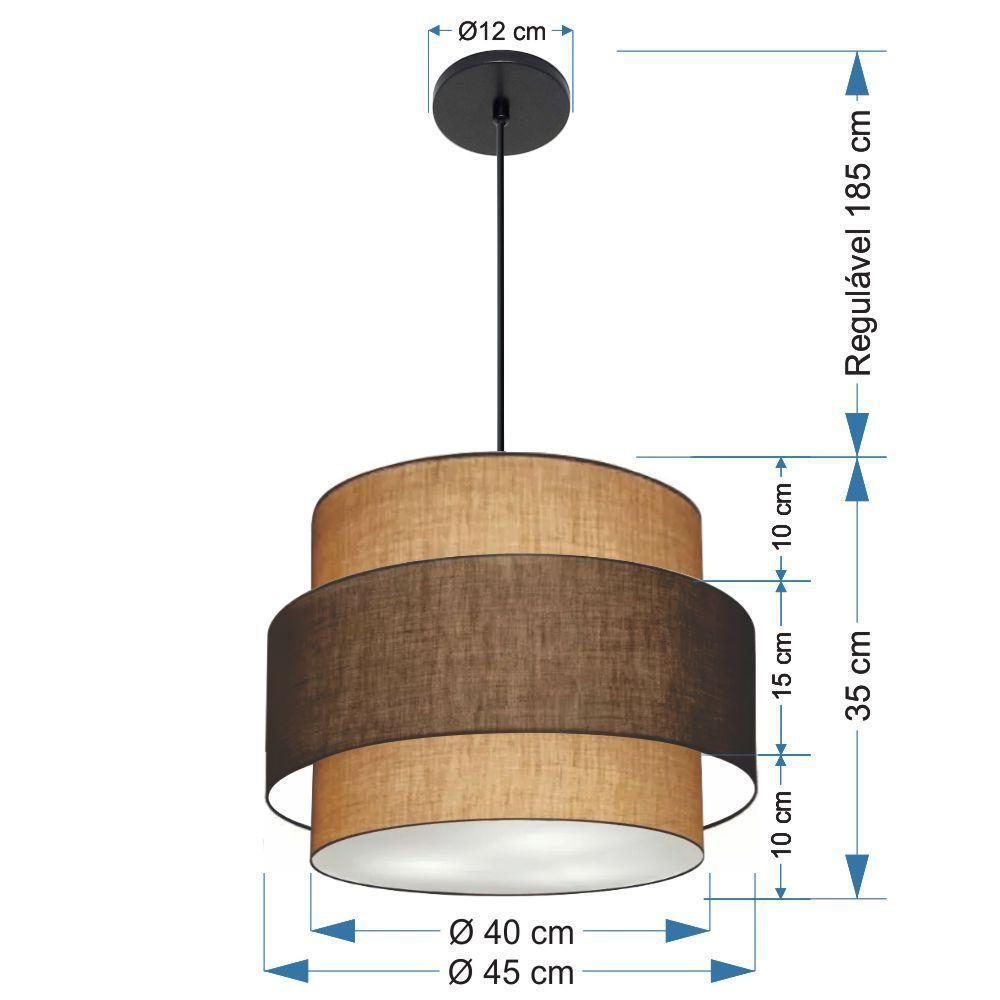 Lustre Para Sala De Jantar Vivare Md-4393 Cúpula Em Tecido 45cm Palha-café-palha 127/220v - 2