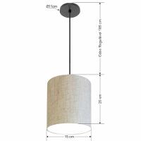 Lustre Luminária Pendente Vivare Free Lux Pe-4103pr Cúpula Em Tecido 15x20cm Rustico-bege Canopla Preta E Fio Preto - 2