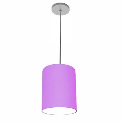 Lustre Luminária Pendente Vivare Free Lux Pe-4102cz Cúpula Em Tecido 13x30cm Lilás Canopla Cinza E Fio Cristal
