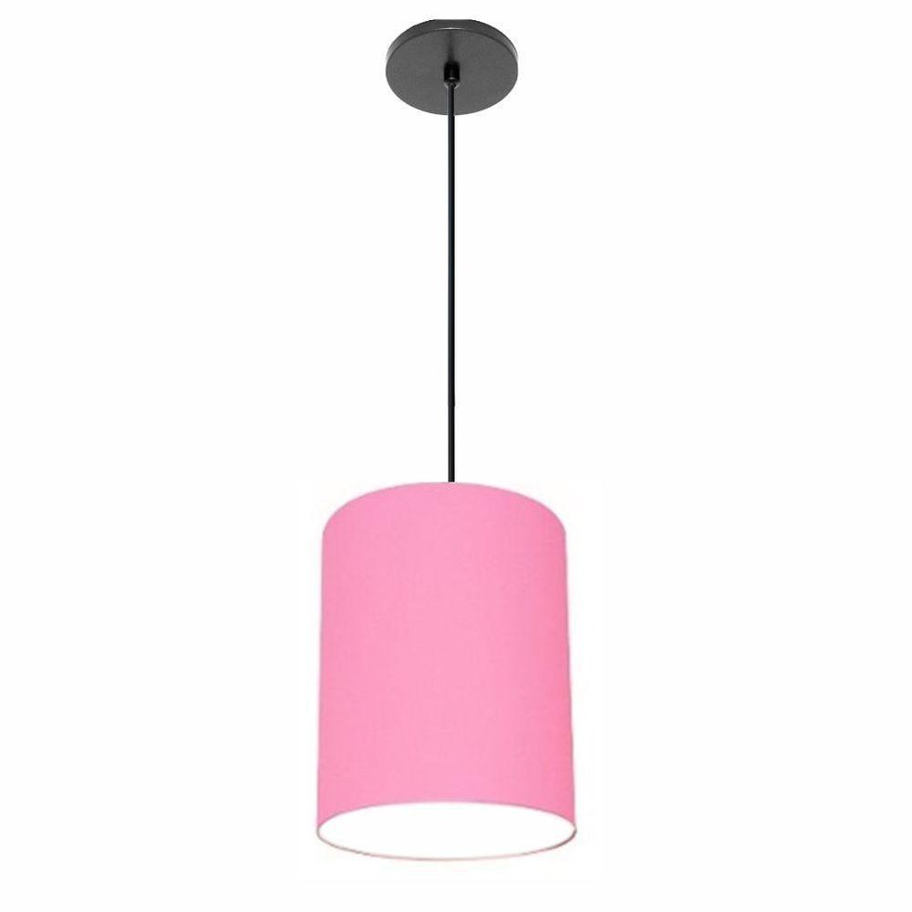 Lustre Luminária Pendente Vivare Free Lux Pe-4103pr Cúpula Em Tecido 15x20cm Rosa-tela Canopla Preta E Fio Preto - 1