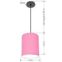 Lustre Luminária Pendente Vivare Free Lux Pe-4103pr Cúpula Em Tecido 15x20cm Rosa-tela Canopla Preta E Fio Preto - 2