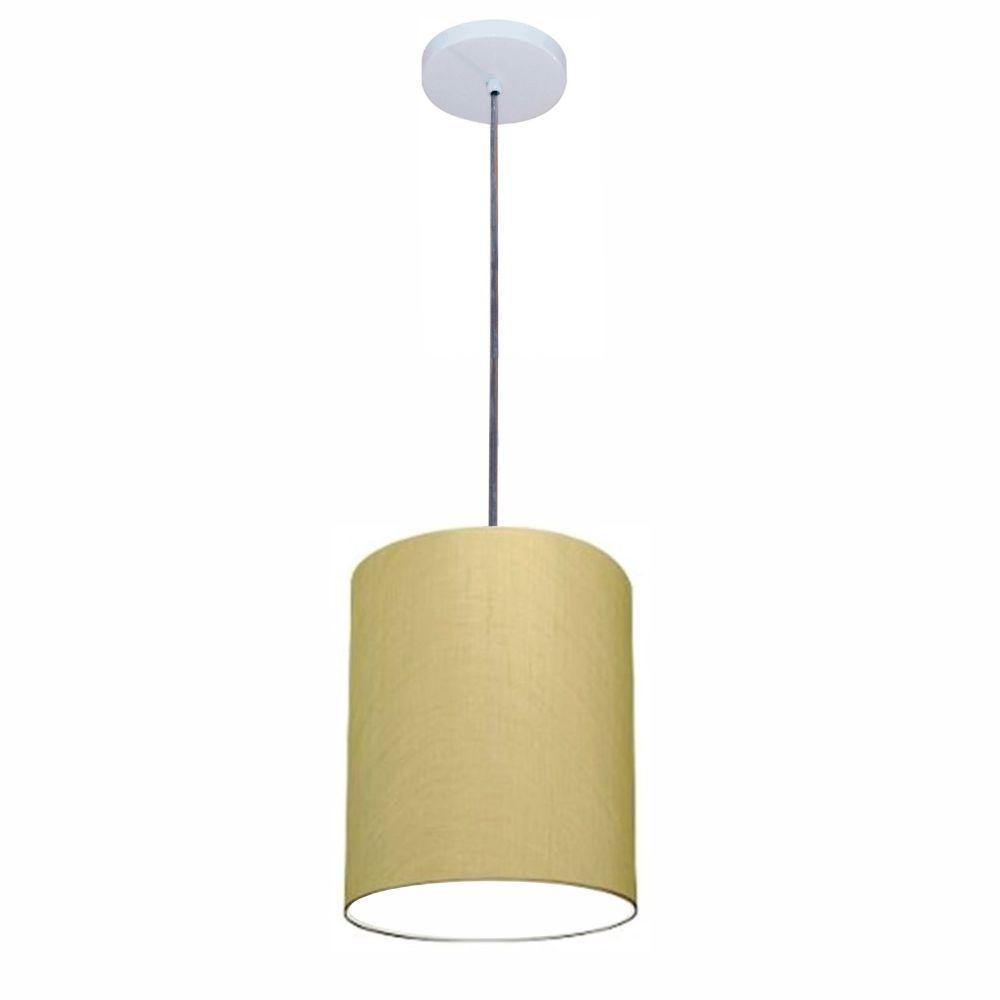Lustre Luminária Pendente Vivare Free Lux Pe-4103br Cúpula Em Tecido 15x20cm Algodão-crú Canopla Branca E Fio Cristal - 1