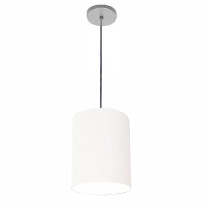 Lustre Luminária Pendente Vivare Free Lux Pe-4103cz Cúpula Em Tecido 15x20cm Branca Canopla Cinza E Fio Cristal