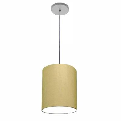 Lustre Luminária Pendente Vivare Free Lux Pe-4103cz Cúpula Em Tecido 15x20cm Algodão-crú Canopla Cinza E Fio Cristal