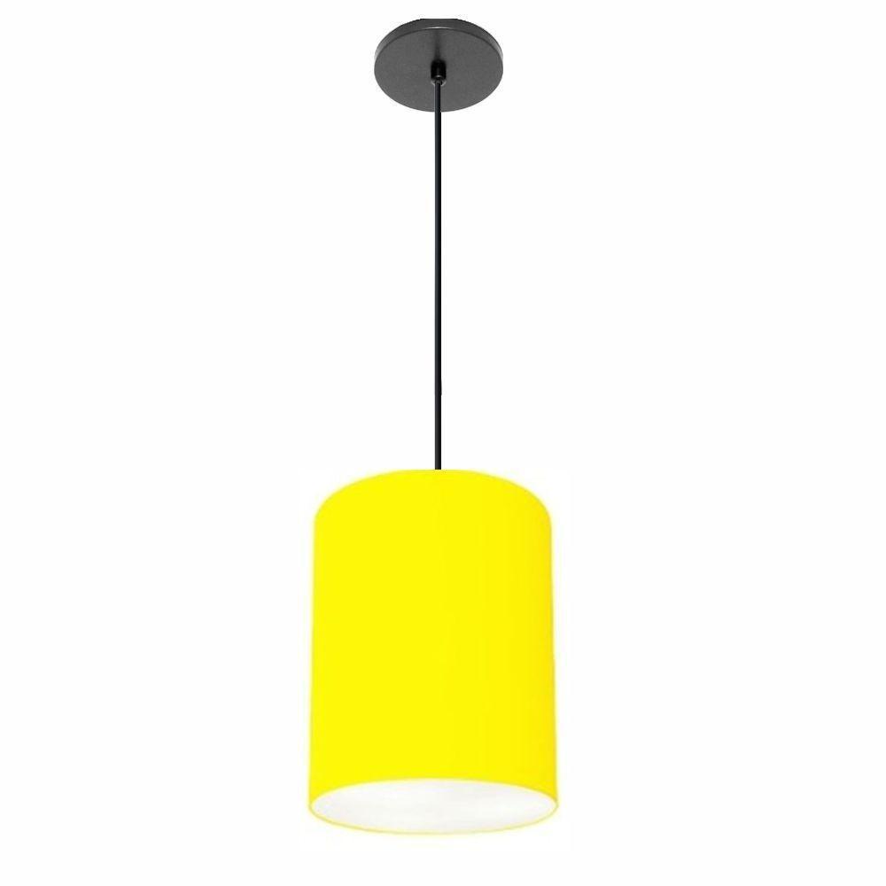 Lustre Luminária Pendente Vivare Free Lux Pe-4103pr Cúpula Em Tecido 15x20cm Amarelo Canopla Preta E Fio Preto - 1
