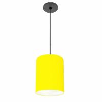 Lustre Luminária Pendente Vivare Free Lux Pe-4103pr Cúpula Em Tecido 15x20cm Amarelo Canopla Preta E Fio Preto - 1