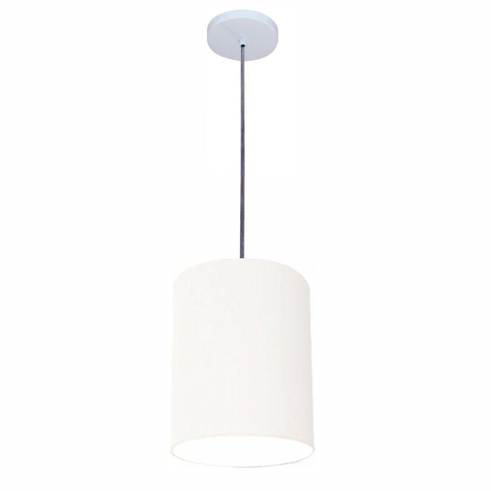 Lustre Luminária Pendente Vivare Free Lux Pe-4103br Cúpula Em Tecido 15x20cm Branca Canopla Branca E Fio Cristal - 1