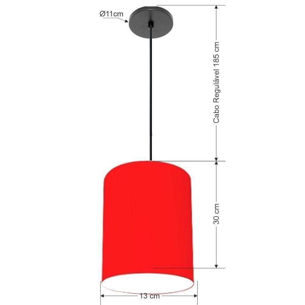 Lustre Luminária Pendente Vivare Free Lux Pe-4102pr Cúpula Em Tecido 13x30cm Vermelho Canopla Preta E Fio Preto - 2