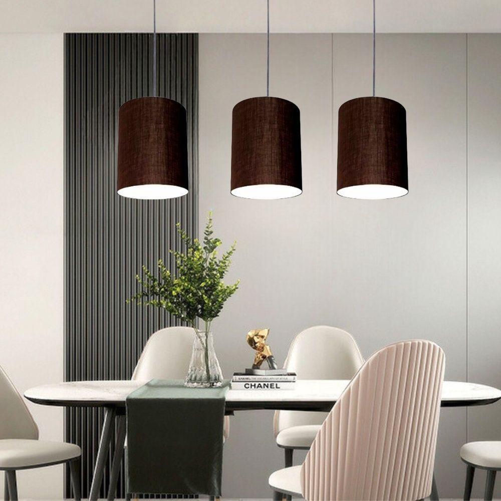 Lustre Luminária Pendente Vivare Free Lux Pe-4102br Cúpula Em Tecido 13x30cm Café Canopla Branca E Fio Cristal - 2