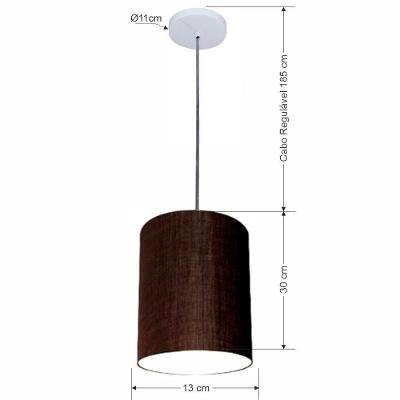 Lustre Luminária Pendente Vivare Free Lux Pe-4102br Cúpula Em Tecido 13x30cm Café Canopla Branca E Fio Cristal