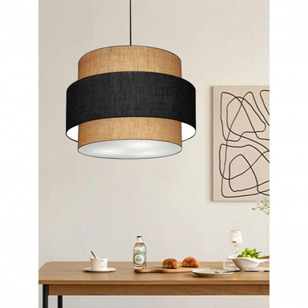 Lustre Para Sala De Jantar Vivare Md-4396 Cúpula Em Tecido 60cm Palha-preto-palha 127/220v - 8