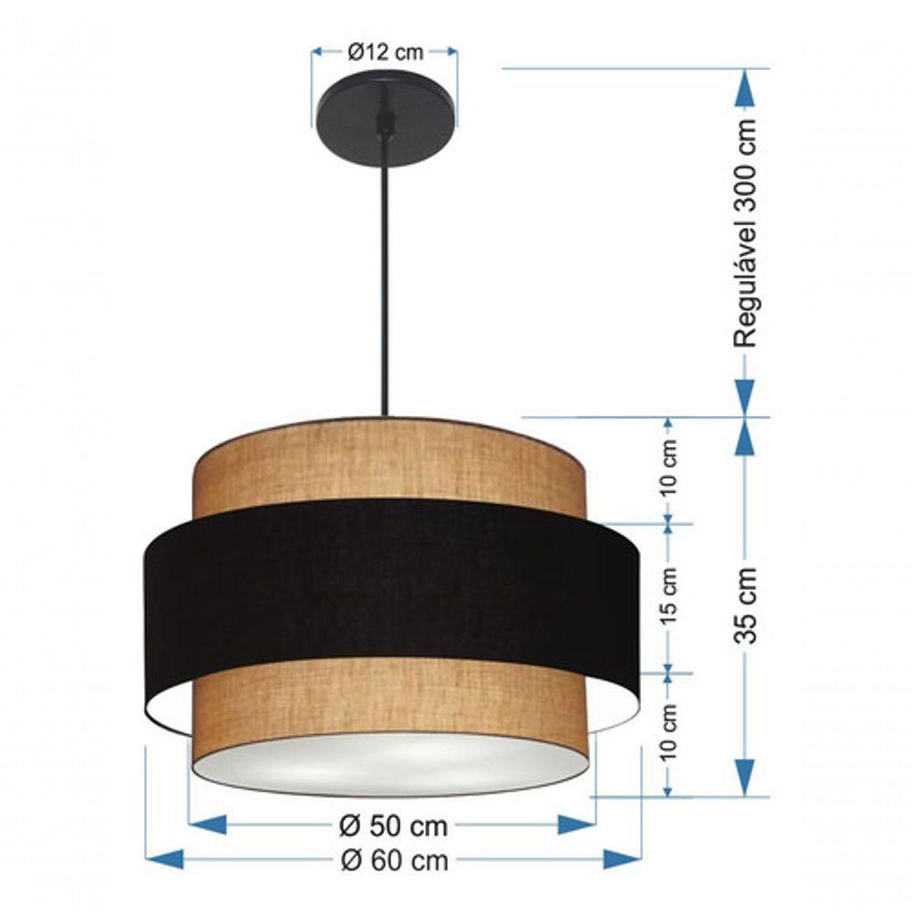 Lustre Para Sala De Jantar Vivare Md-4396 Cúpula Em Tecido 60cm Palha-preto-palha 127/220v - 9
