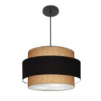 Lustre Para Sala De Jantar Vivare Md-4396 Cúpula Em Tecido 60cm Palha-preto-palha 127/220v - 1