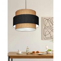 Lustre Para Sala De Jantar Vivare Md-4396 Cúpula Em Tecido 60cm Palha-preto-palha 127/220v - 8