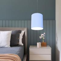 Lustre Luminária Pendente Vivare Free Lux Pe-4102pr Cúpula Em Tecido 13x30cm Azul-bebê Canopla Preta E Fio Preto - 3