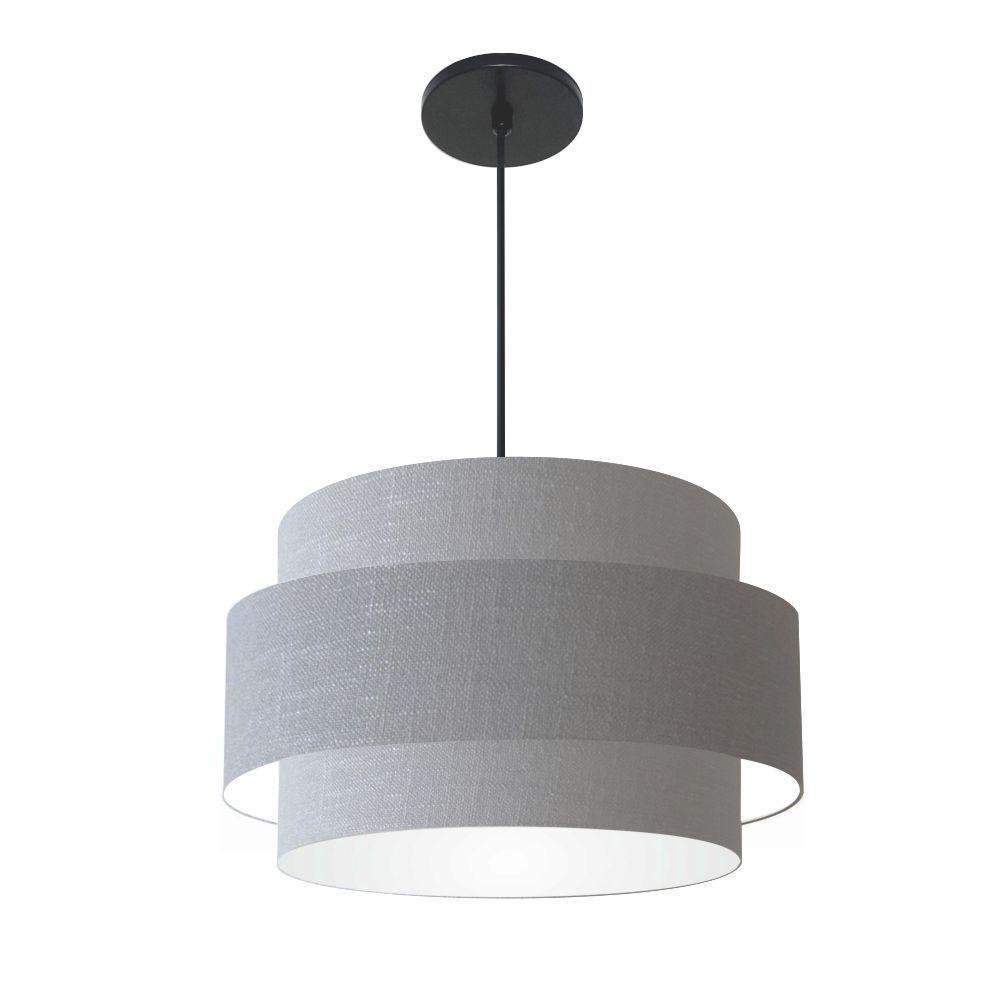 Lustre Para Sala De Jantar Vivare Md-4396 Cúpula Em Tecido 60cm Rustico-cinza 127/220v - 1