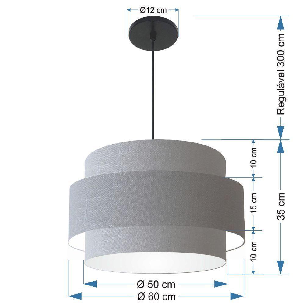 Lustre Para Sala De Jantar Vivare Md-4396 Cúpula Em Tecido 60cm Rustico-cinza 127/220v - 2