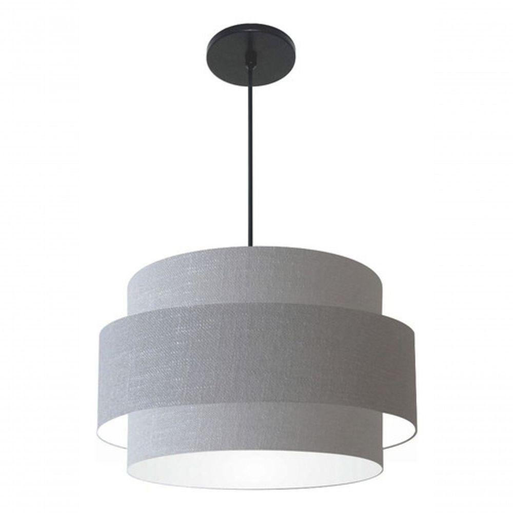 Lustre Para Sala De Jantar Vivare Md-4396 Cúpula Em Tecido 60cm Rustico-cinza 127/220v - 7