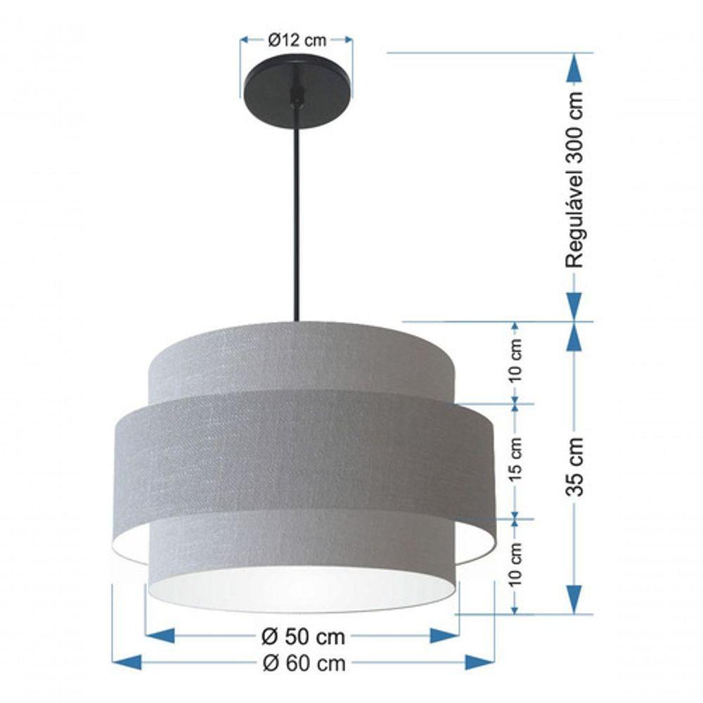 Lustre Para Sala De Jantar Vivare Md-4396 Cúpula Em Tecido 60cm Rustico-cinza 127/220v - 8