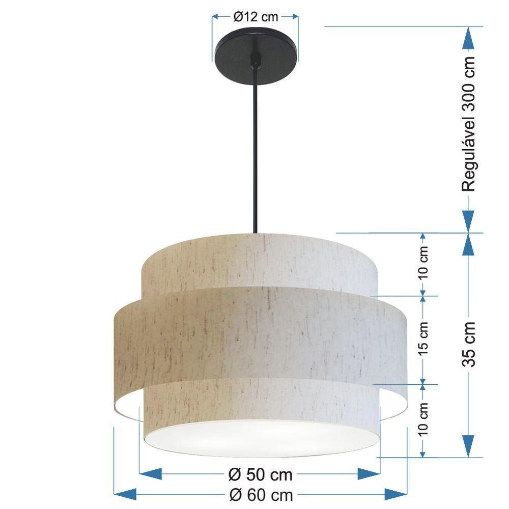 Lustre Para Sala De Jantar Vivare Md-4396 Cúpula Em Tecido 60cm Linho Bege 127/220v - 2
