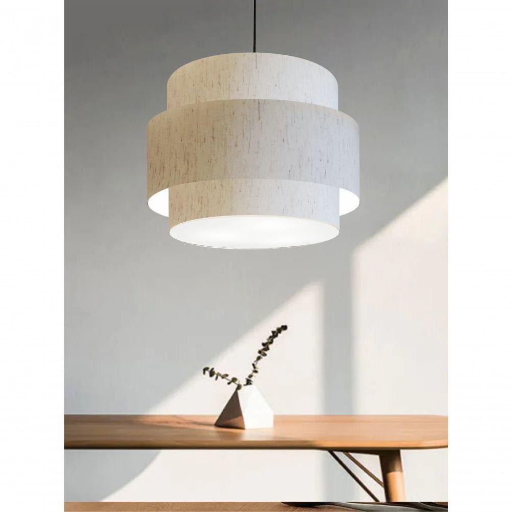 Lustre Para Sala De Jantar Vivare Md-4396 Cúpula Em Tecido 60cm Linho Bege 127/220v - 5