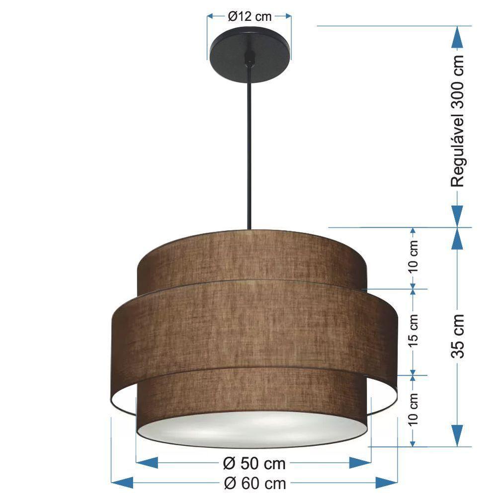 Lustre Para Sala De Jantar Vivare Md-4396 Cúpula Em Tecido 60cm Café 127/220v - 2