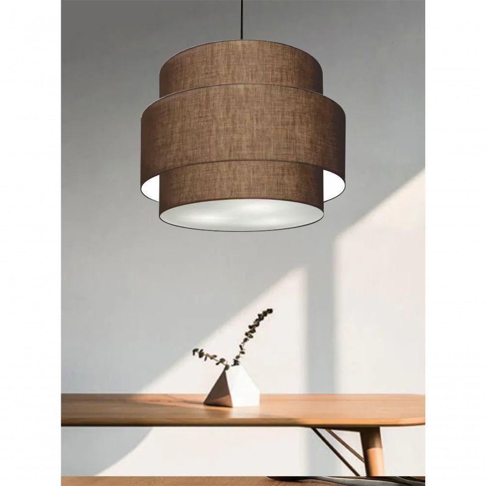 Lustre Para Sala De Jantar Vivare Md-4396 Cúpula Em Tecido 60cm Café 127/220v - 5