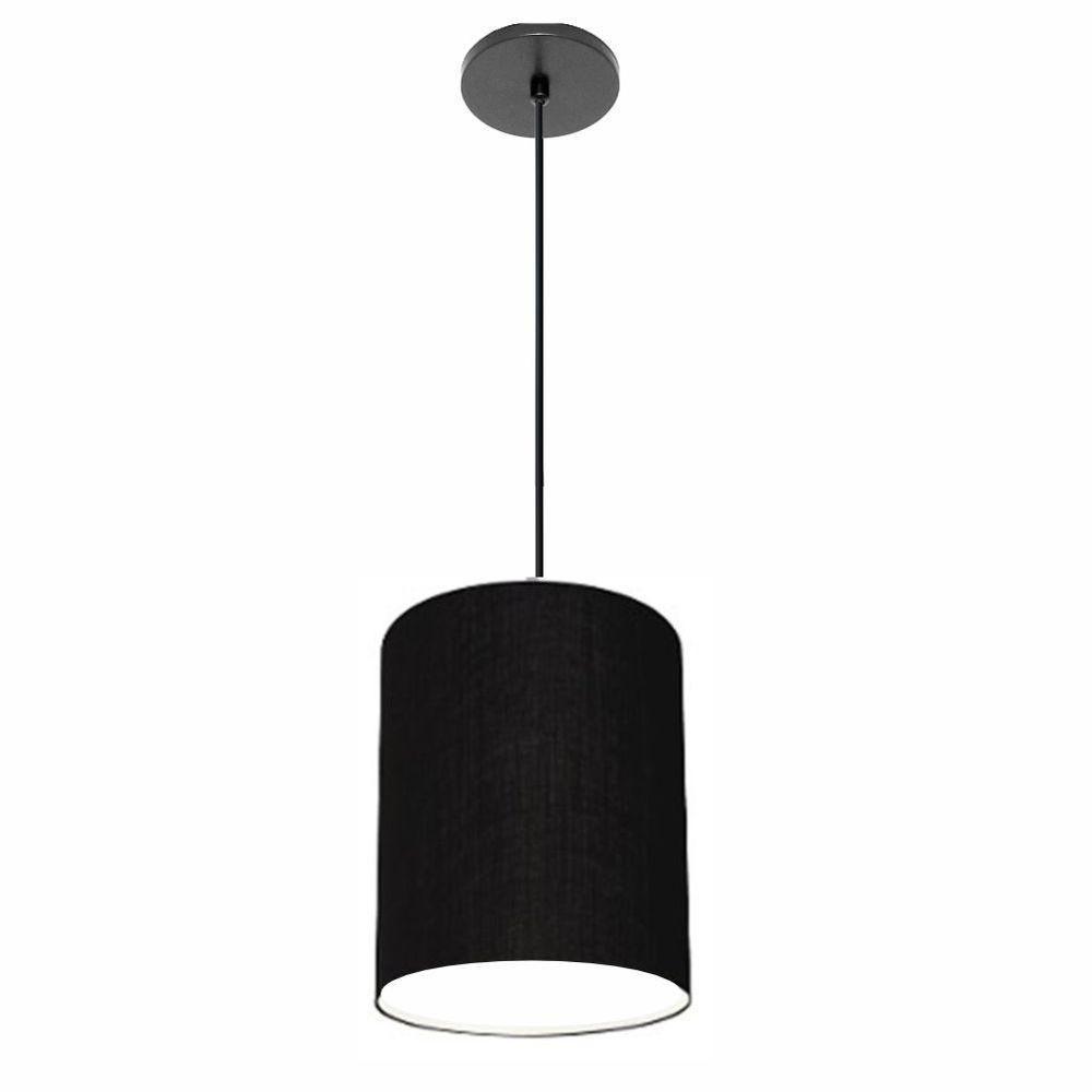 Lustre Luminária Pendente Vivare Free Lux Pe-4103pr Cúpula Em Tecido 15x20cm Preta Canopla Preta E Fio Preto - 1