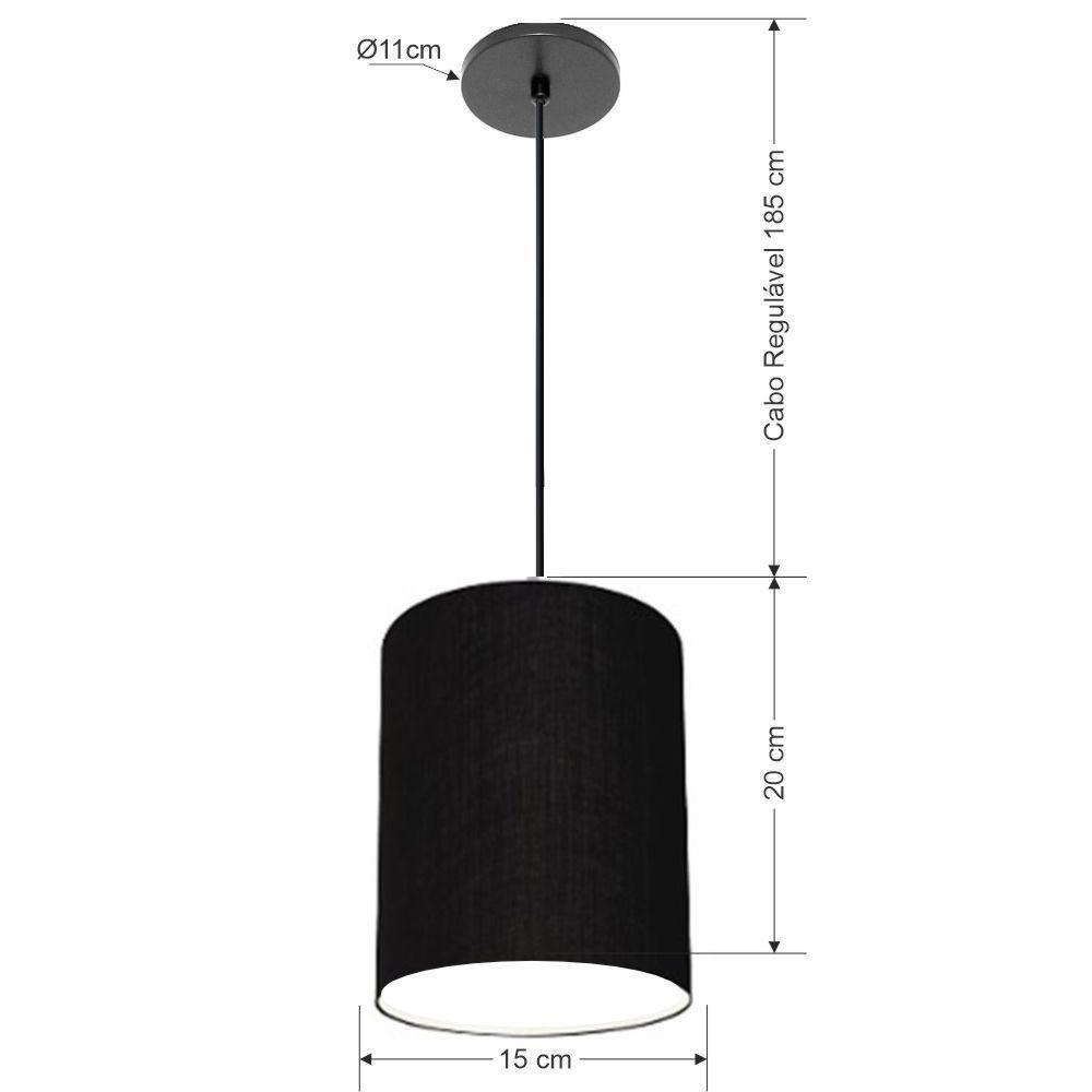 Lustre Luminária Pendente Vivare Free Lux Pe-4103pr Cúpula Em Tecido 15x20cm Preta Canopla Preta E Fio Preto - 2