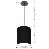 Lustre Luminária Pendente Vivare Free Lux Pe-4103pr Cúpula Em Tecido 15x20cm Preta Canopla Preta E Fio Preto - 2