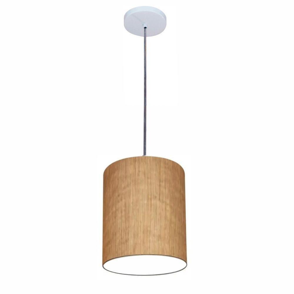 Lustre Luminária Pendente Vivare Free Lux Pe-4103br Cúpula Em Tecido 15x20cm Palha Canopla Branca E Fio Cristal - 1