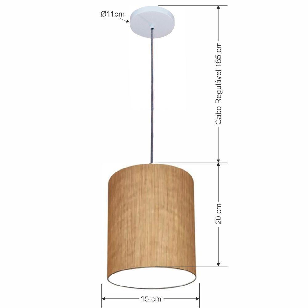 Lustre Luminária Pendente Vivare Free Lux Pe-4103br Cúpula Em Tecido 15x20cm Palha Canopla Branca E Fio Cristal - 2