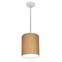 Lustre Luminária Pendente Vivare Free Lux Pe-4103br Cúpula Em Tecido 15x20cm Palha Canopla Branca E Fio Cristal - 1