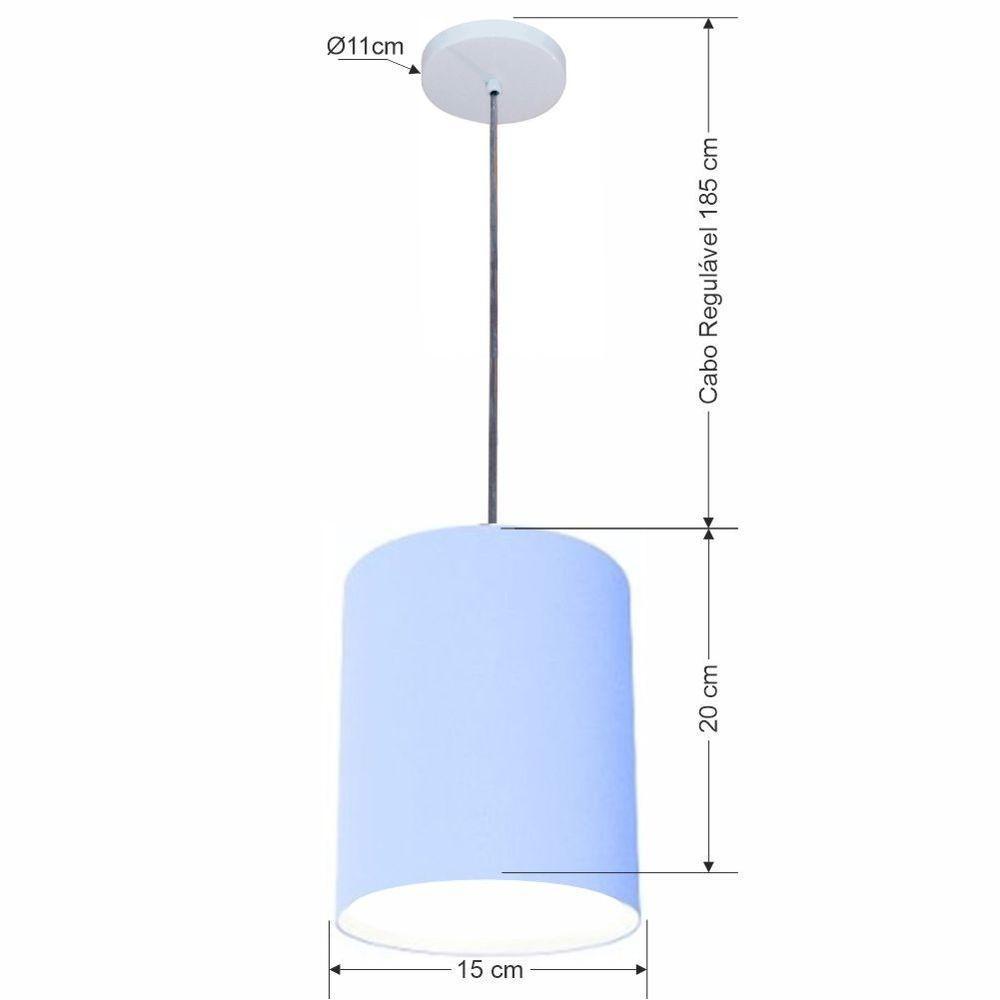 Lustre Luminária Pendente Vivare Free Lux Pe-4103br Cúpula Em Tecido 15x20cm Azul-bebê Canopla Branca E Fio Cristal - 2