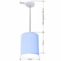 Lustre Luminária Pendente Vivare Free Lux Pe-4103br Cúpula Em Tecido 15x20cm Azul-bebê Canopla Branca E Fio Cristal - 2