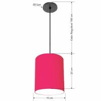 Lustre Luminária Pendente Vivare Free Lux Pe-4103pr Cúpula Em Tecido 15x20cm Pink Canopla Preta E Fio Preto - 2