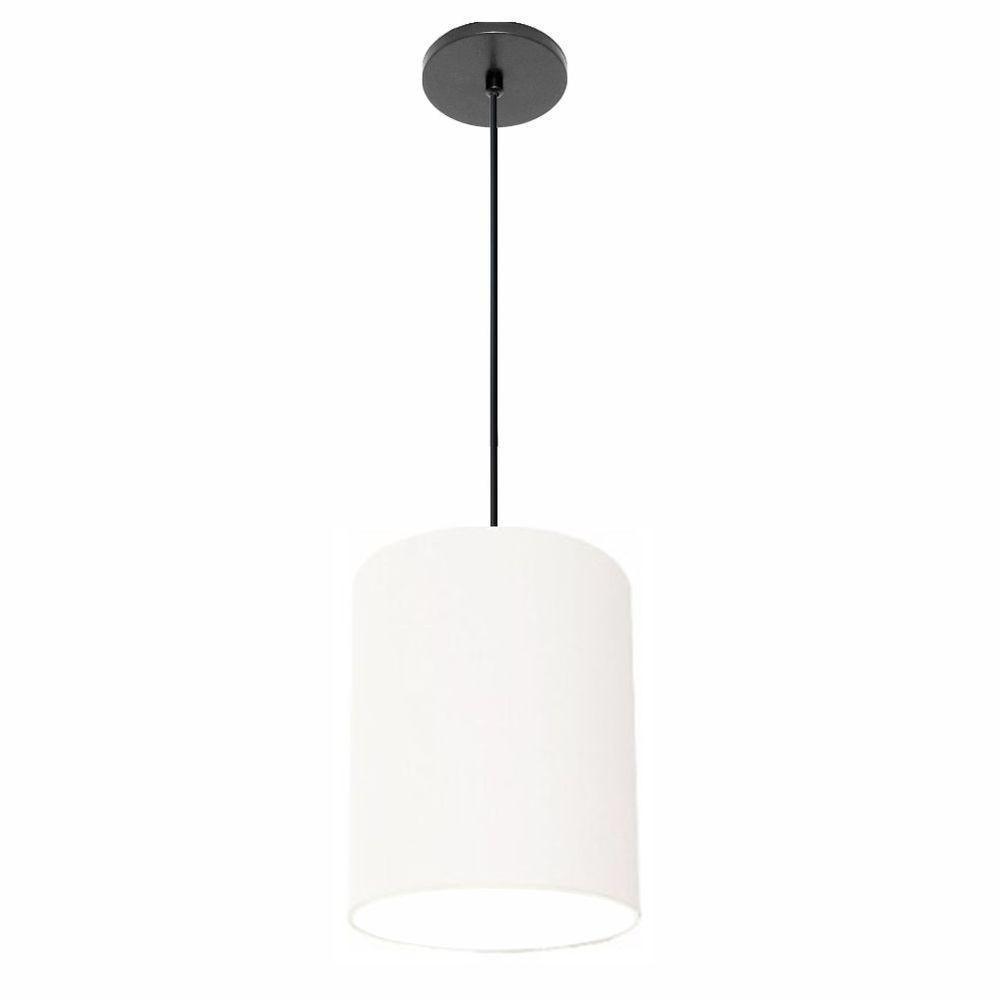 Lustre Luminária Pendente Vivare Free Lux Pe-4103pr Cúpula Em Tecido 15x20cm Branca Canopla Preta E Fio Preto - 1