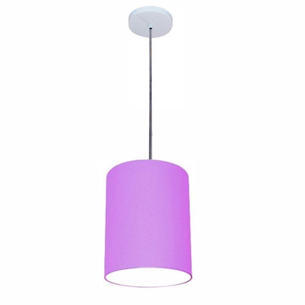 Lustre Luminária Pendente Vivare Free Lux Pe-4103br Cúpula Em Tecido 15x20cm Lilás Canopla Branca E Fio Cristal - 1