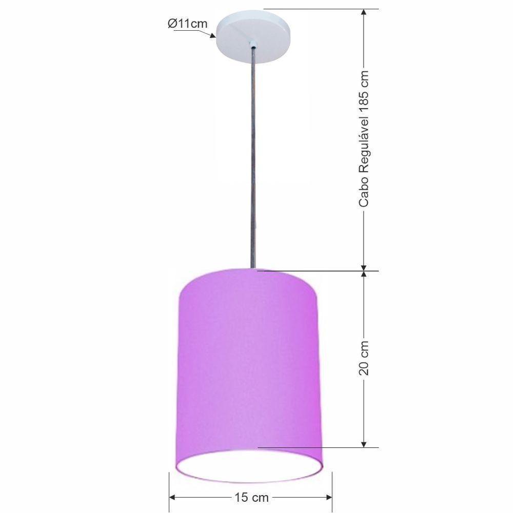 Lustre Luminária Pendente Vivare Free Lux Pe-4103br Cúpula Em Tecido 15x20cm Lilás Canopla Branca E Fio Cristal - 2