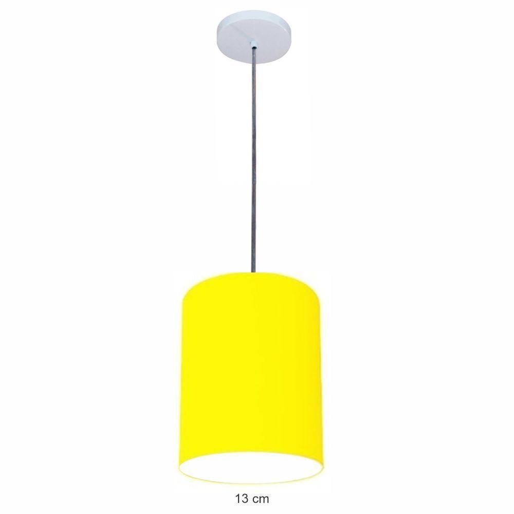Lustre Luminária Pendente Vivare Free Lux Pe-4103br Cúpula Em Tecido 15x20cm Amarelo Canopla Branca E Fio Cristal - 1