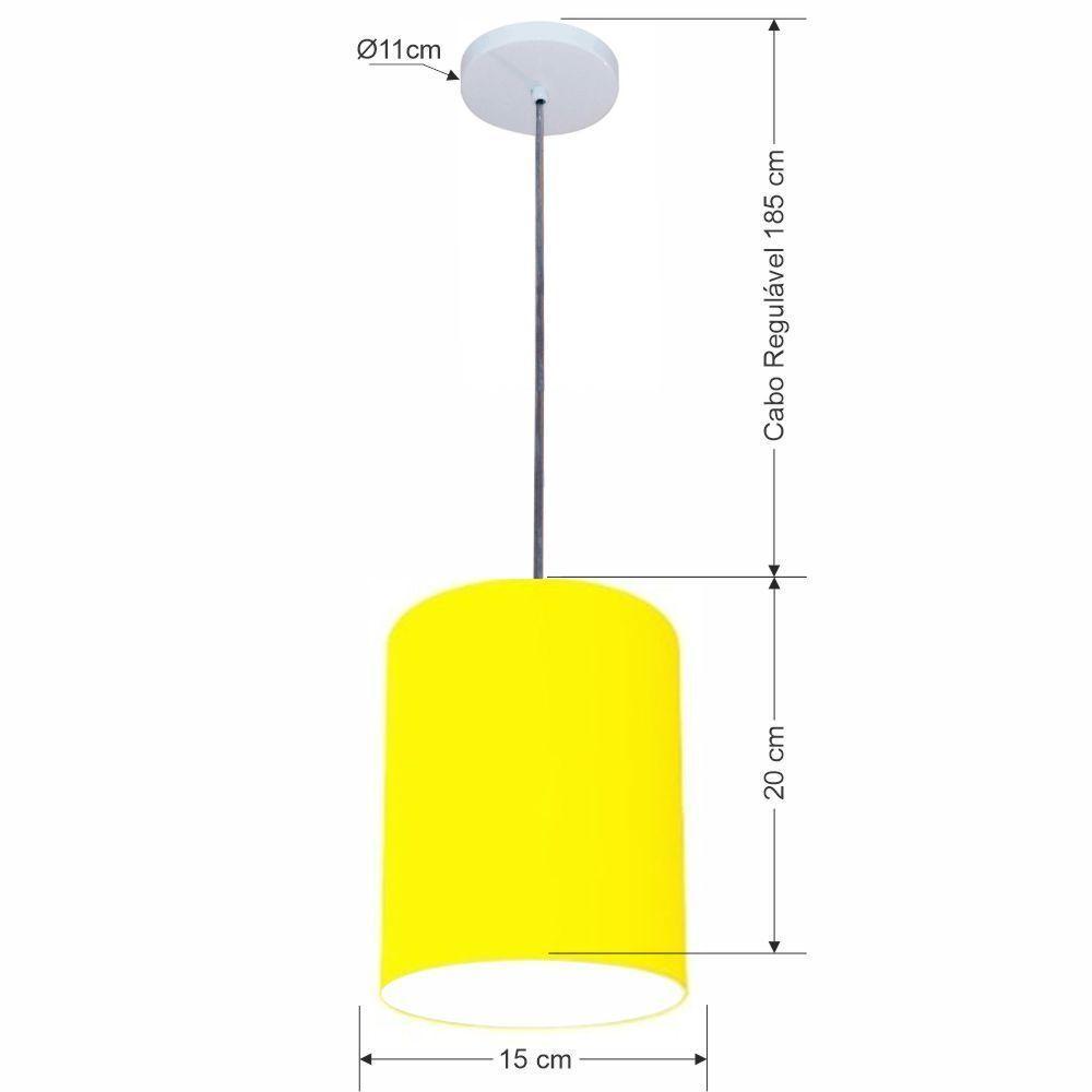 Lustre Luminária Pendente Vivare Free Lux Pe-4103br Cúpula Em Tecido 15x20cm Amarelo Canopla Branca E Fio Cristal - 2