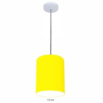 Lustre Luminária Pendente Vivare Free Lux Pe-4103br Cúpula Em Tecido 15x20cm Amarelo Canopla Branca E Fio Cristal