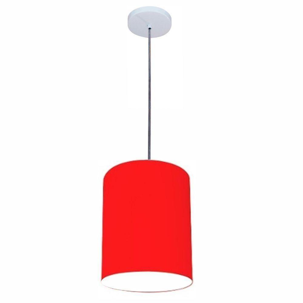 Lustre Luminária Pendente Vivare Free Lux Pe-4103br Cúpula Em Tecido 15x20cm Vermelho Canopla Branca E Fio Cristal - 1
