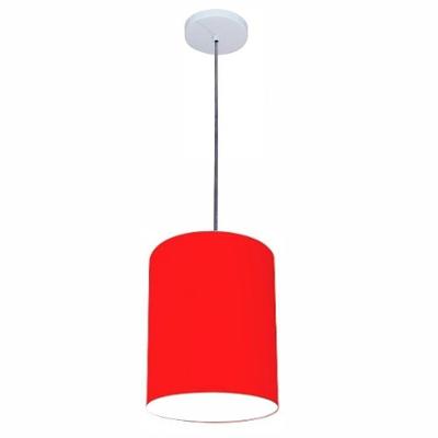 Lustre Luminária Pendente Vivare Free Lux Pe-4103br Cúpula Em Tecido 15x20cm Vermelho Canopla Branca E Fio Cristal