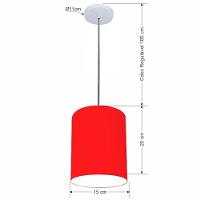 Lustre Luminária Pendente Vivare Free Lux Pe-4103br Cúpula Em Tecido 15x20cm Vermelho Canopla Branca E Fio Cristal - 2