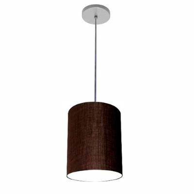 Lustre Luminária Pendente Vivare Free Lux Pe-4103cz Cúpula Em Tecido 15x20cm Café Canopla Cinza E Fio Cristal