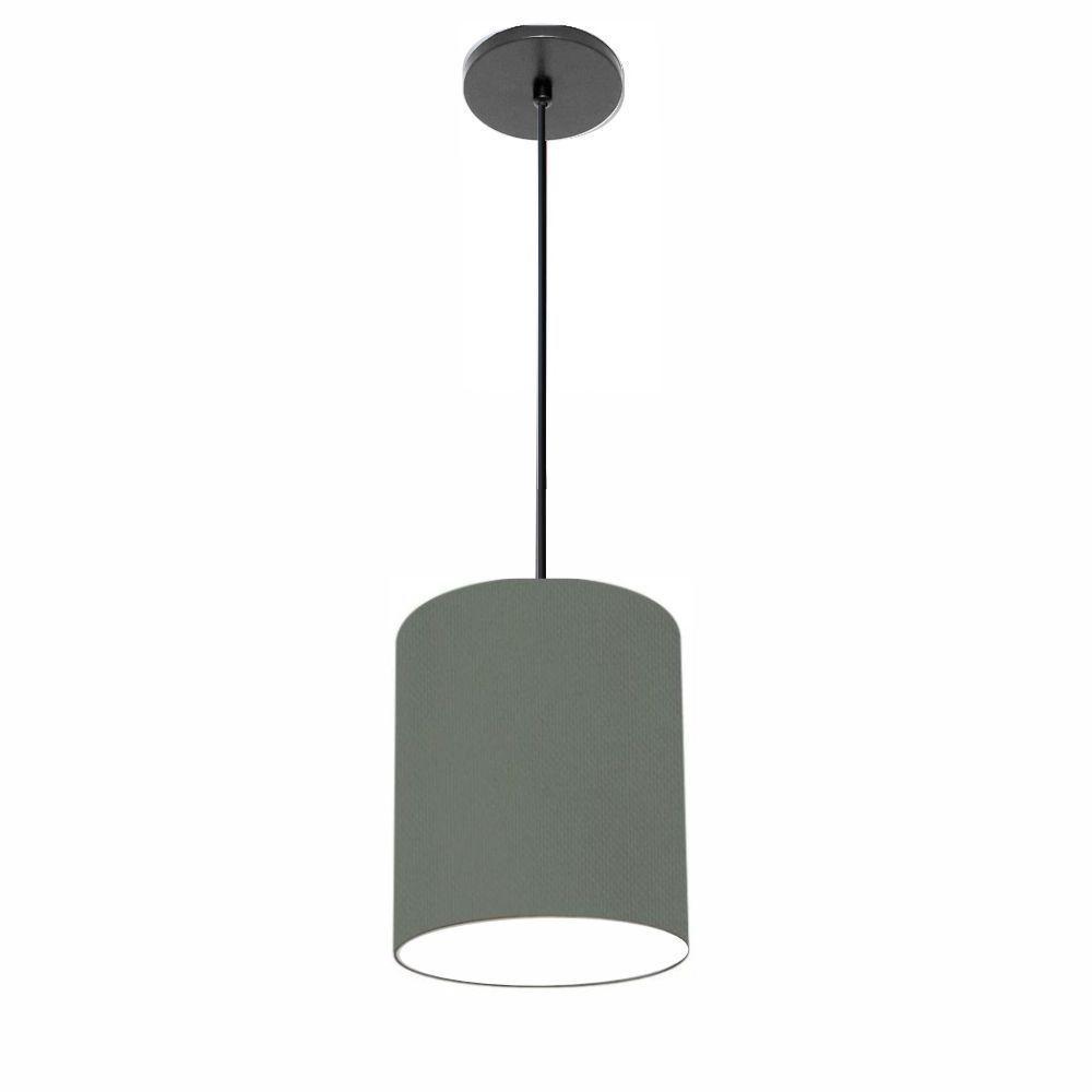 Lustre Luminária Pendente Vivare Free Lux Pe-4103pr Cúpula Em Tecido 15x20cm Cinza-escuro Canopla Preta E Fio Preto - 1