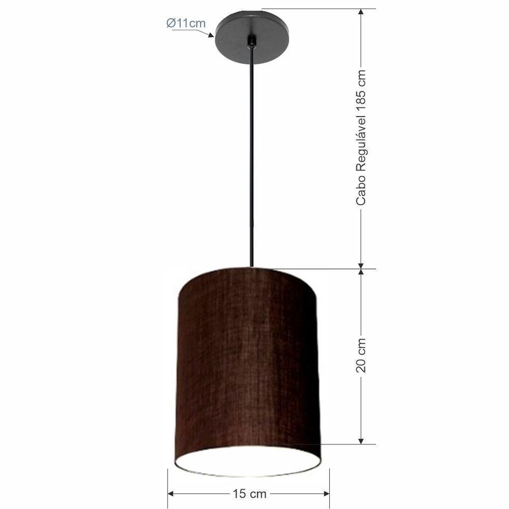 Lustre Luminária Pendente Vivare Free Lux Pe-4103pr Cúpula Em Tecido 15x20cm Café Canopla Preta E Fio Preto - 2