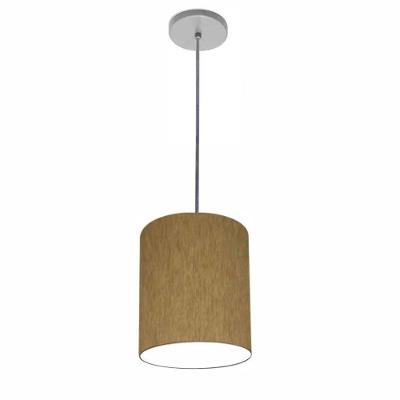 Lustre Luminária Pendente Vivare Free Lux Pe-4103cz Cúpula Em Tecido 15x20cm Cáqui Canopla Cinza E Fio Cristal
