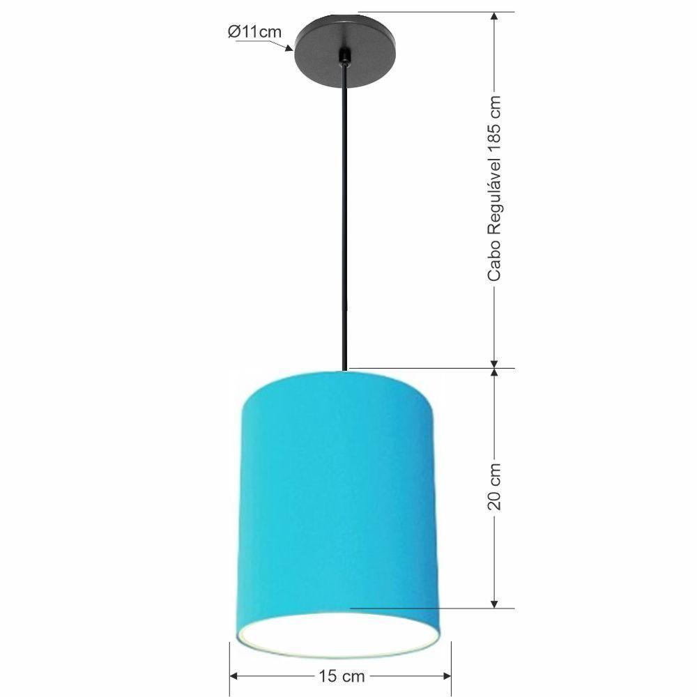Lustre Luminária Pendente Vivare Free Lux Pe-4103pr Cúpula Em Tecido 15x20cm Azul-turquesa Canopla Preta E Fio Preto - 2